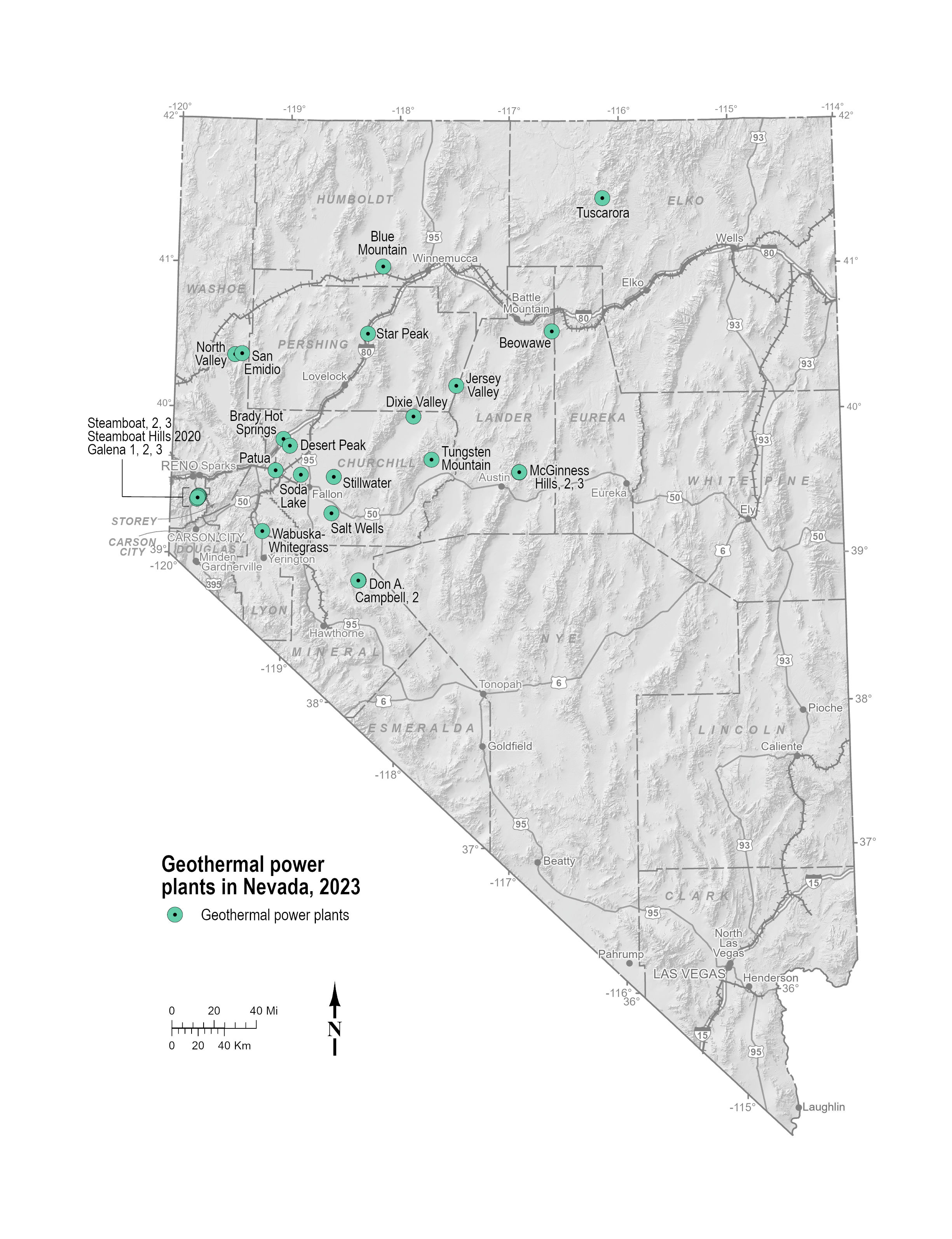 Geothermal Power Plants in Nevada, 2023